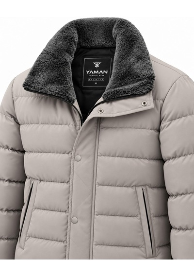 Yaman Slim Fit Erkek Yaka Kürklü Mont 7816 Taş
