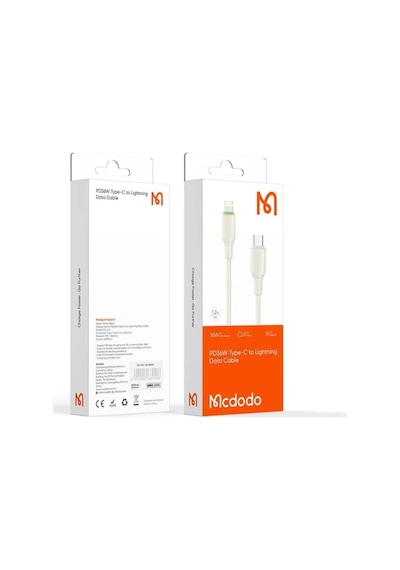 Mcdodo Ca-4760 36w Typec Apple Uyumlu iPhone Led Işıklı Data Şarj Kablo 1.2m - Beyaz