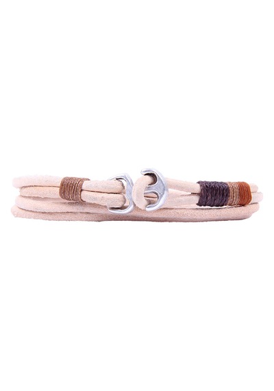 Tblk03586 Çapa Figür Deri Sarmal Krem Unisex Bileklik 3550-3592 Çok Renkli
