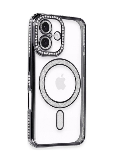 Apple İphone 16 Kılıf Joke Simli Magneticsafe Kılıf - Siyah Çok Renkli