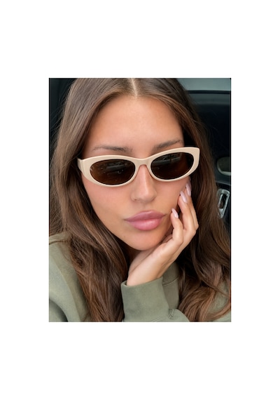 Laurent Slim Tasarım Ince Uv400 Unisex Krem Bej Kahverengi Güneş Gözlüğü Kahverengi