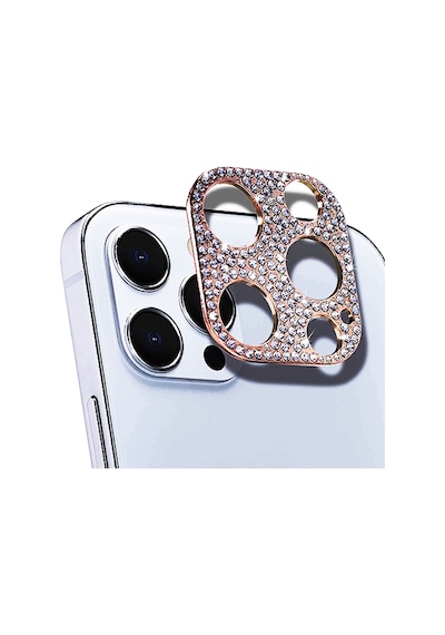 Ally Apple Uyumlu iPhone 12 Pro Max Diamond Taş İşlemeli Kamera Koruyucu Lens Altın