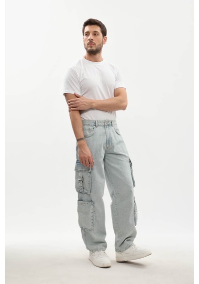 Banny Jeans Erkek Kargo Cepli Jean Pantolon Buz Mavisi