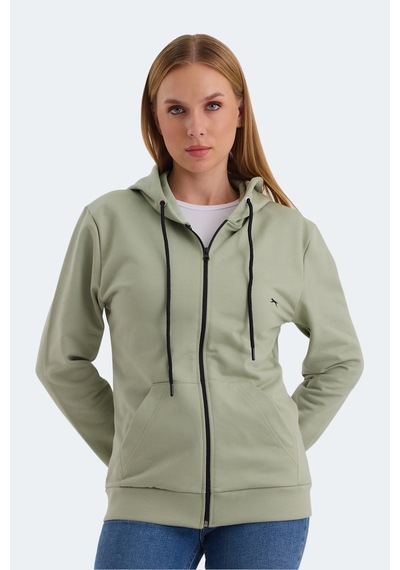 Slazenger Katya 2 Li Set Kadın Fermuarlı Kapüşonlu Cepli Sweatshırt Ekru - Yeşil
