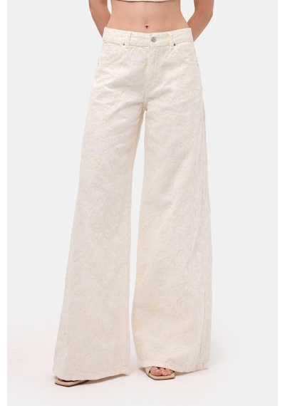 Itsbasic Kadın Kırık Beyaz 7s6-101 Palazzo Fit Özel Nakışlı Tasarım Denim Jean