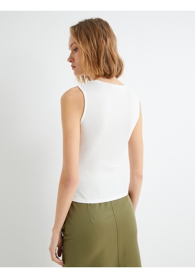 Koton Crop Fitilli Atlet Halter Yaka Ekru 4sak10493ek Ekru