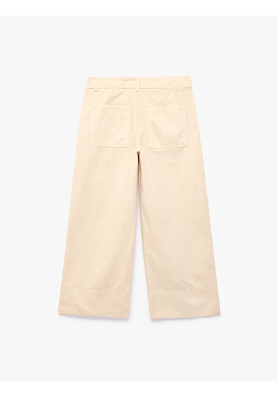 Koton Pamuklu Düğmeli Normal Bel Cep Detaylı Bol Paça Pantolon - Culotte Jeans Ekru 7wal40022mw