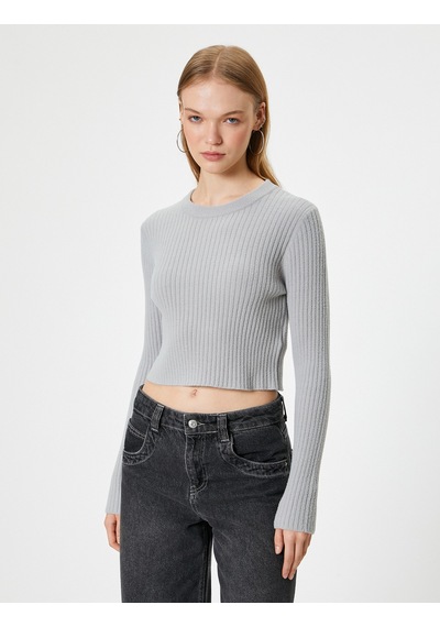 Koton Crop Triko Kazak Bisiklet Yaka Slim Fit Uzun Kollu Gri 5wal90019ht Gri