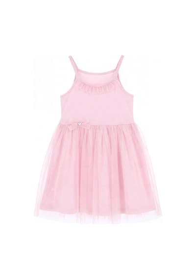 Kız Çocuk Elbise -tüllü Ve Süsleme Detaylı-askılı Kollu- 4-8 Yaş 12536 Pembe