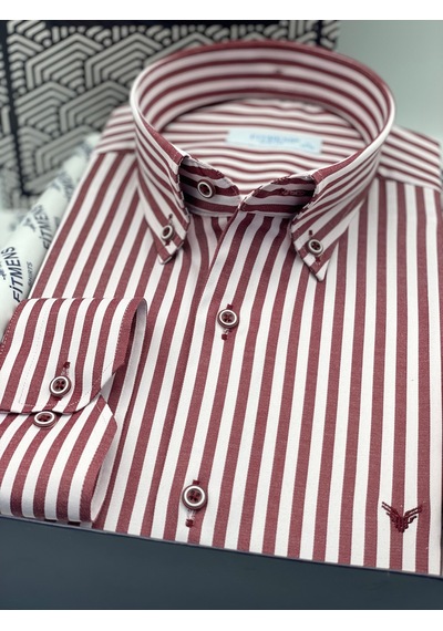 Slim Fit Uzun Kol Likralı Çizgili Yaka Düğmeli Hediye Kutulu Erkek Gömlek Fs-003669 - Bordo-2576 Slim Fit Uzun Kol Likralı Çizgili Yaka Düğmeli Hediye Kutulu Erkek Gömlek Fs-003669 - Bordo-2576