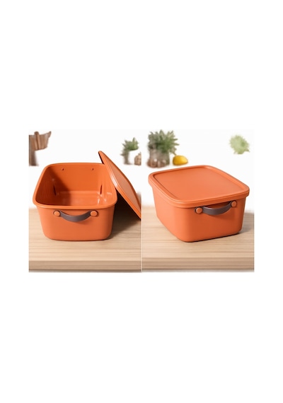3 Adet 15 Litre Çok Amaçlı Düzenleyici Kapaklı Kutu, Dekoratif Saklama Kutusu, 35x25x22cm Kiremit
