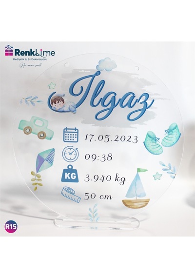 Pleksi Kapı Süsü Erkek Bebek Doğum Tarihli Siyah