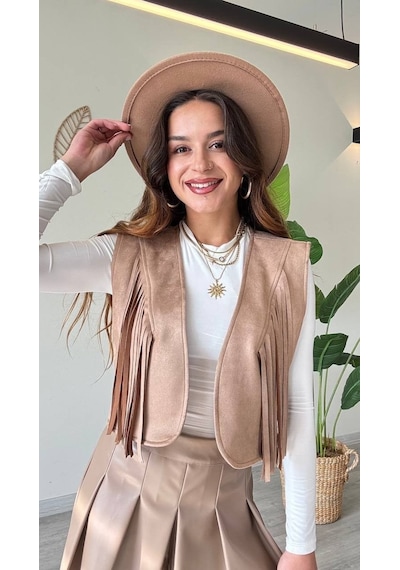 Modadua Püskül Detaylı Modern Yelek Güçlü Ve Özgür Stil-vizon Çok Renkli