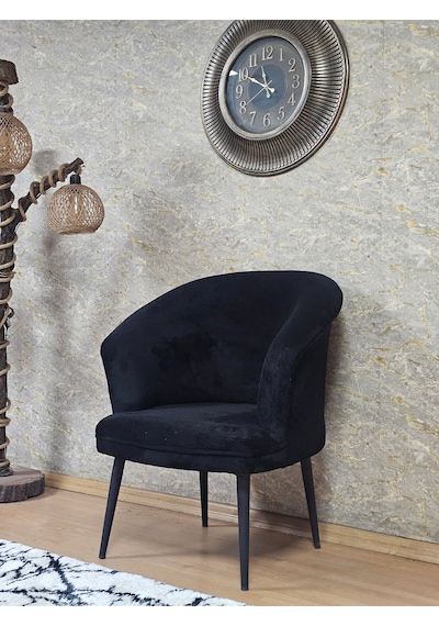 Zafir Tekli Teddy Siyah Boyalı Sivriltme Ayak Çay Seti Koltuk Tekli Berjer , Balkon, Salon, Ofis Siyah