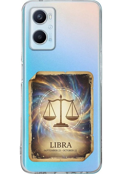 Oppo A96 İle Uyumlu Burç Kartları Terazi Tasarımlı Şeffaf Silikon Kılıf Şeffaf