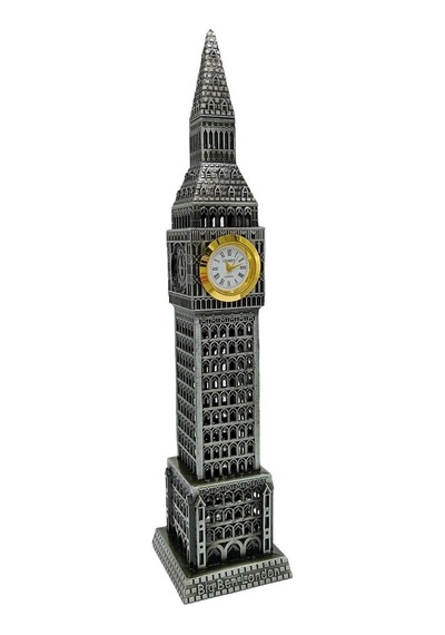 Vintage Metal İngiltere London Big Ben Saat Kulesi Gümüş 23 Cm 1