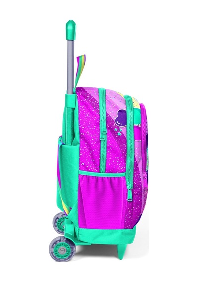 Coral High Kids Pembe Su Yeşili Unicorn Desenli Üç Bölmeli Çekçekli Okul Sırt Çantası 23958