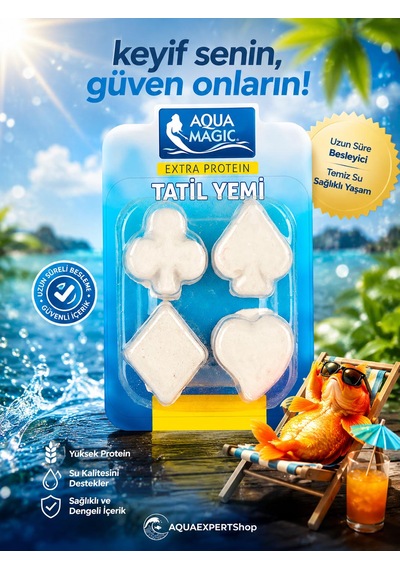 Akvaryum Balık Tatil Yemi - Dörtlü Yem - Yavaş Salınım - Ekstra Protein - Balıklarınız Güvende Kalsın