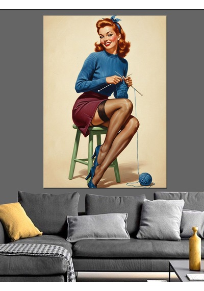 Dikiş Ören Pin-up Kadın Dekoratif Kanvas - Mdf Ahşap Tablo