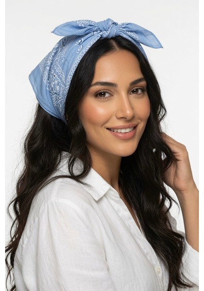 Mollycrush Unisex Mavi Şal Desenli Fular Günlük Saç Aksesuarı, Boyunluk Ve Outdoor Bandana Mavi