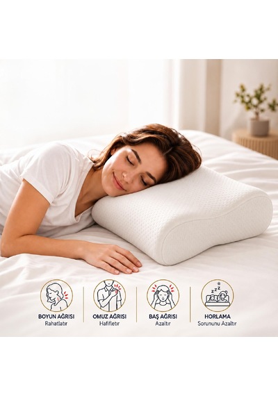 Homedius Visco Queen Ema Boyun Destekli Ortopedik Visco Yastık 55x35x12 Cm 2'li Beyaz