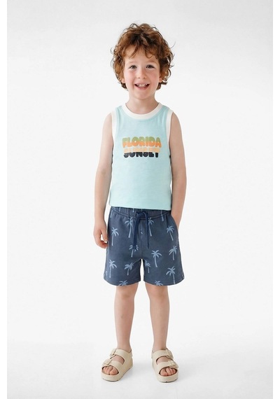 Koton Erkek Bebek Baskılı Bisiklet Yaka Kolsuz Pamuklu Atlet Mavi