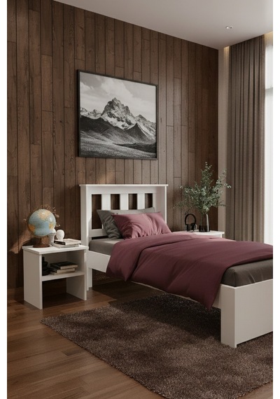 Stark Tek Kişilik Mdf Karyola Ve 2 Komodinli Set