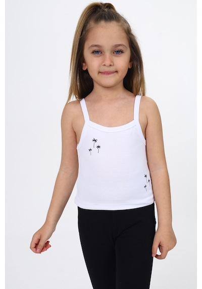 Toontoy Kız Çocuk Baskılı Kare Yaka Basic Atlet Beyaz
