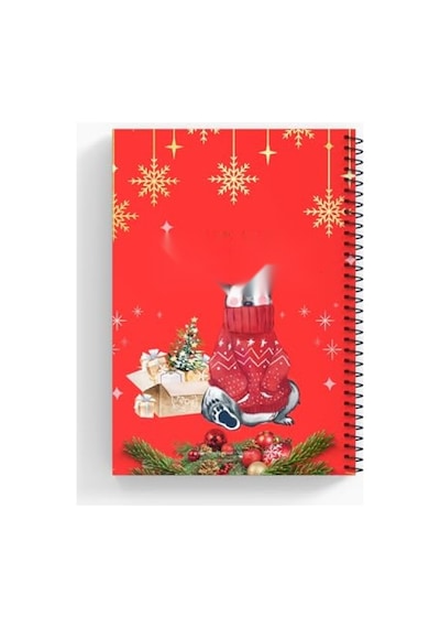 A5 Spiralli Defter - Yeni Yıl Temalı, 96 Sayfa Çizgisiz Açık Gri