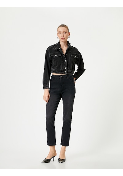 Koton Slim Düz Paça Kot Pantolon Cepli Pamuklu - Eve Slim Jeans Siyah 4sal40318md Siyah
