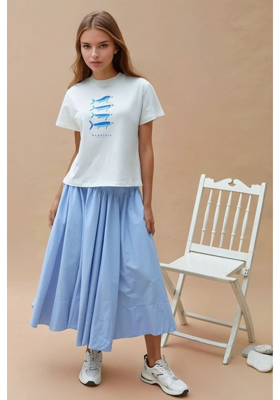 Hiccup Baskı Detaylı Regular Fit Bisiklet Yakalı %100 Pamuklu T-shirt Maya Mavisi