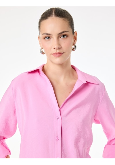 Koton Regular Fit Uzun Kollu Kaçık Yaka Modal Kumaş Gömlek Pembe 6sak60306pw Gül