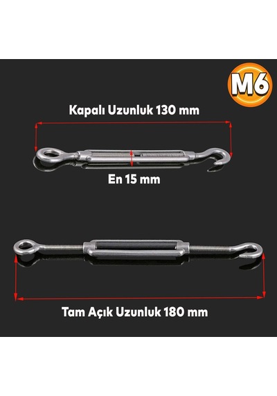 Tr Gerdirme Çelik Kanca Yük Halat Galvenizli Paslanmaz M6
