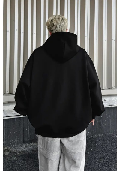 Tarz Cool Erkek Kapüşonlu Oversize Sweatshirt Siyah