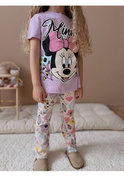 Jollykids Kız Çocuk Eflatun Çiçek Desenli Fitilli Taytlı Takım