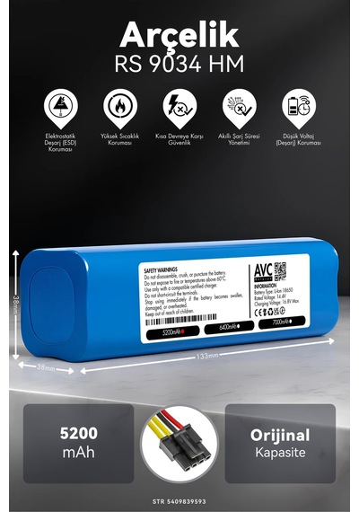 Arçelik Uyumlu Rs 9034 Hm 5200mah Robot Süpürge Bataryası K.k