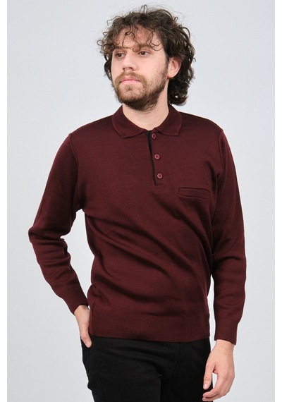 Çizgi Triko Erkek Cep Detaylı Polo Yaka Kazak 42544241 Bordo Bordo