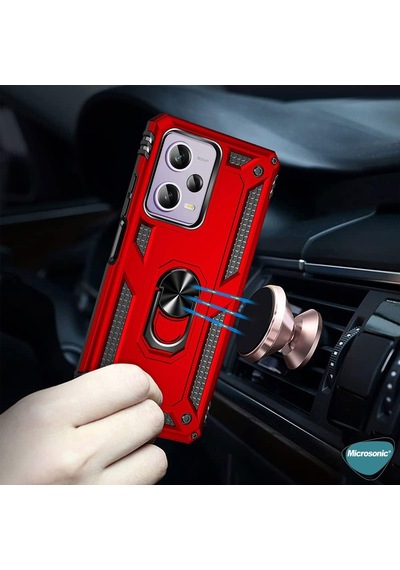Xiaomi Mi 13 Pro Kılıf Military Ring Holder Kırmızı Mi 13 Pro İle Uyumlu Kılıf - Kırmızı