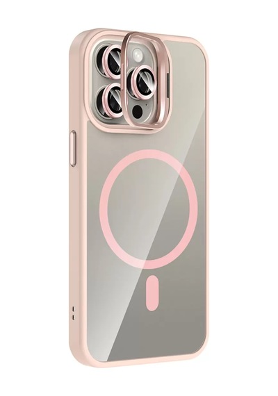 Apple iPhone Uyumlu 14 Pro Max Remim Lensli Magsafe Standlı Kapak - Pembe Bzsxx00 1