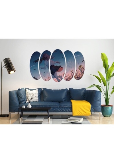Anime Kız Rüzgar Türbini Kuşlar Mdf Tablo-0033