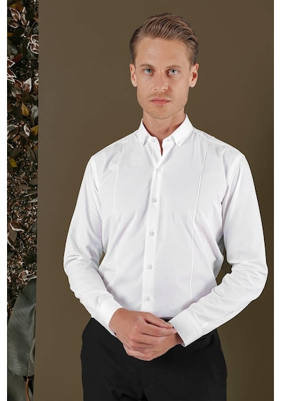 Efor Gk 691 Slim Fit Beyaz Klasik Gömlek Beyaz