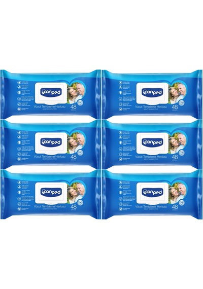 Canped Hasta Vücut Perine Temizleme Islak Mendil 48yaprak Xl 6lı 6'lı Set