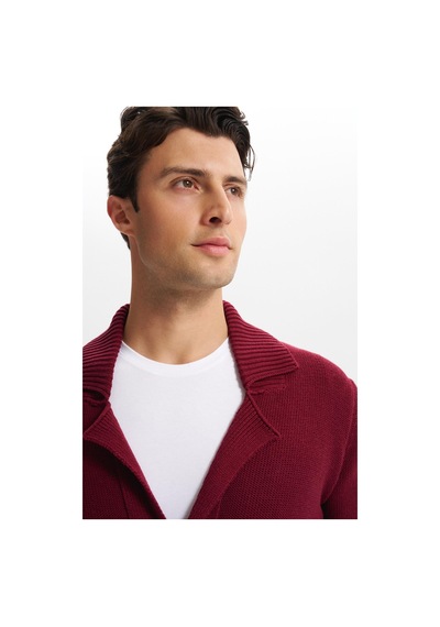 AR-MA Arma Erkek Slim Fit Örme Likralı Pike Şal Yaka Düğmeli Triko Hırka %50 Pamuk %50 Akrilik K0hto0859 Bordo