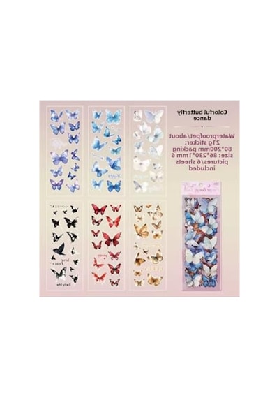 6 Sayfa 118 Adet Şeffaf Kelebek Sticker Seti, Bullet Journal İçin Abanoz
