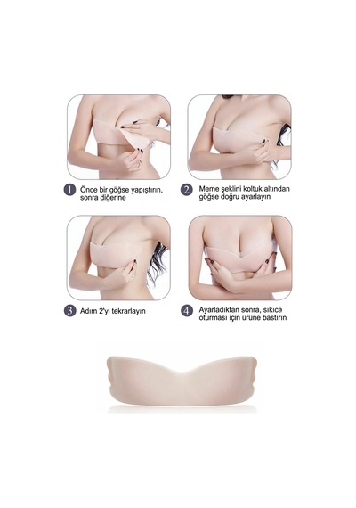 Ymc Mükemmel Dekolte Askısız Sırt Dekoltesi Yapışkanlı Ayarlanabilir Push Up Silikon Bra Sütyen Bej