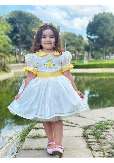H L Y Karol Tasarım Sarı Papatya Vintage Kız Bebek Elbise,doğum Günü Elbise,fotoğraf Çekim Elbise,0-12 Yaş Uygun KREM
