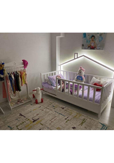 Babykinder Baby Kinder Wh. Back Roofed Doğal Ahşap Yatak Montessori Bebek Ve