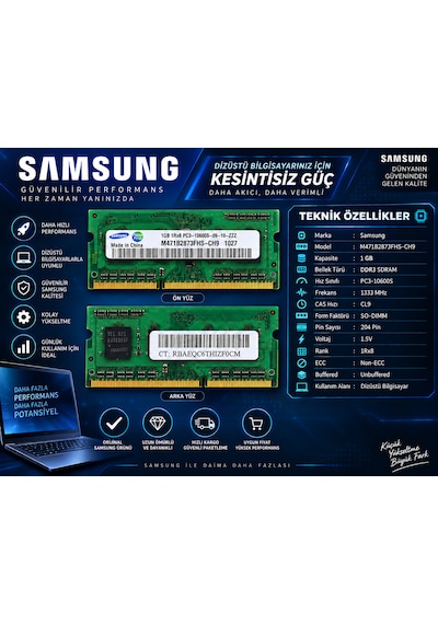 Samsung 1gb Ddr3 1333mhz Pc3-10600s Cl9 204 Pin So-dımm Laptop Ram