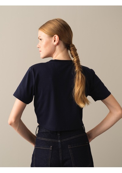 Xint Lacivert Regular Fit Bisiklet Yaka Pamuklu Modal Crop 602268