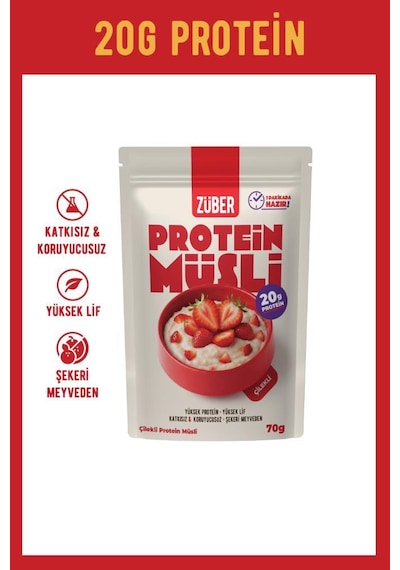 Çilekli Yulaflı Protein Müsli 20g Protein 70g X 5 Adet